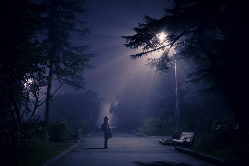 a person walking down a road